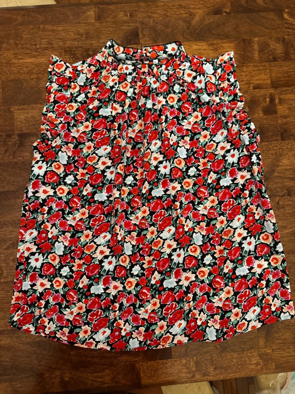Floral Ruffle Cap-Sleeve Blouse - Red Multi - Picture 2 of 4